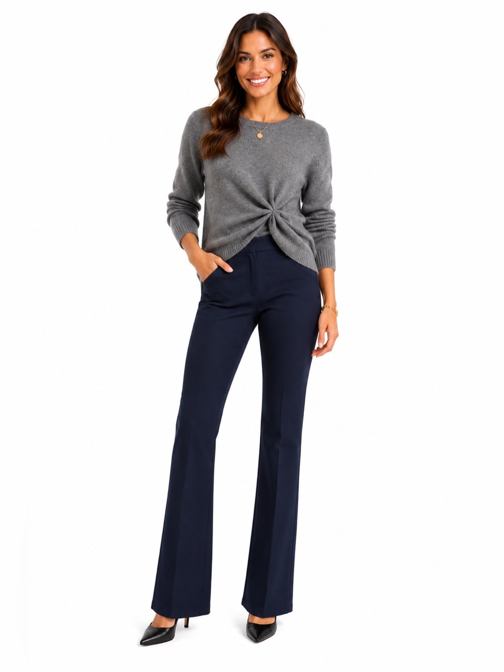 Anthropologie Twist-Front Crewneck Sweater in Gray